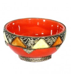 Bol artisanal orné_ décoré et émaillé orange